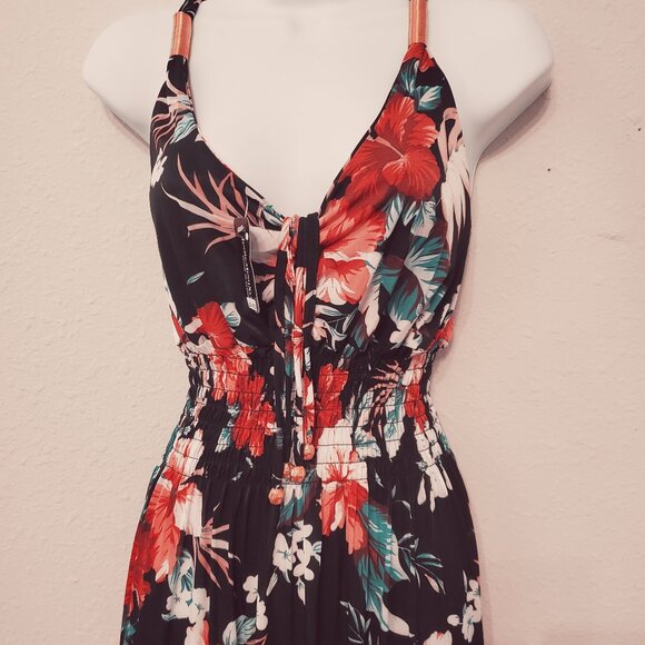 Women's Casual Sleeveless Smoked Floral Print maxi Dress Size L. - Picture 2 of 11